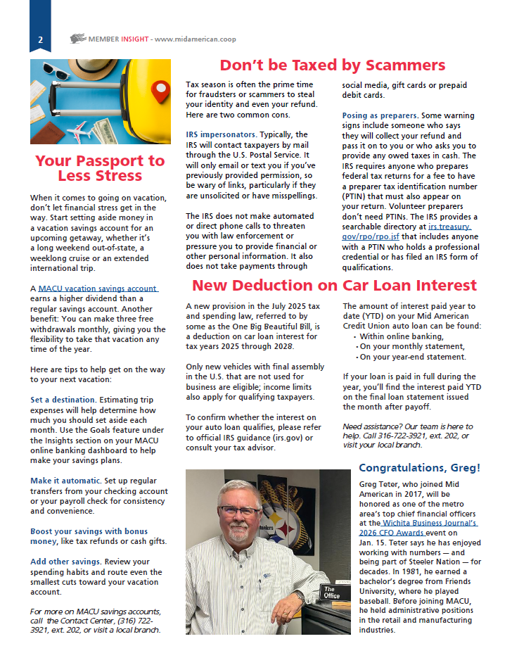 Mid American Credit Union Winter 2026 newsletter pg 2