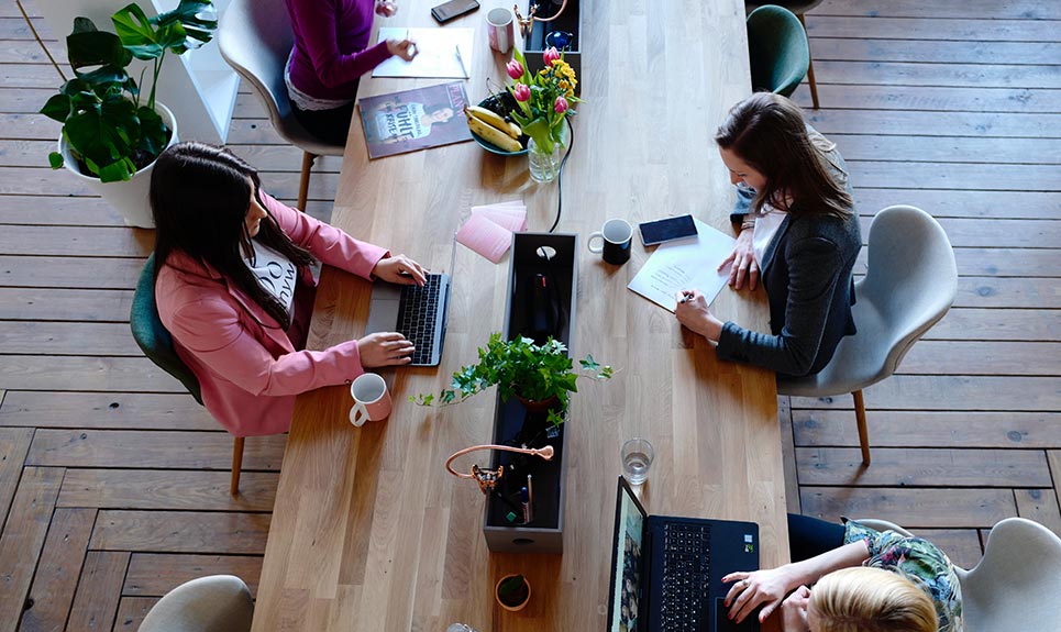 Ladies working in an office building